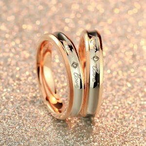 韩版18K玫瑰金典雅线条单钻戒指女韩国情侣戒指指环对戒食指婚戒