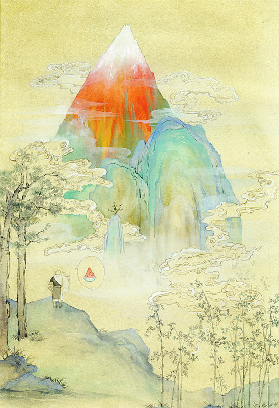 冰镇西瓜山-三国饭君_水彩 插画_涂鸦王国