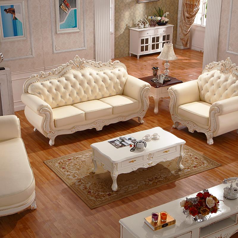 橡木实木法式古典家具 头层牛皮欧式真皮沙发 客厅皮沙发皮艺组合