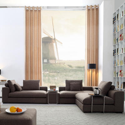 北欧棉麻布艺组合沙发 简约现代客厅 转角羽绒沙发 布沙发