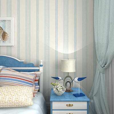 墙纸现代简约客厅卧室背景墙蓝色竖条纹壁纸11地中海