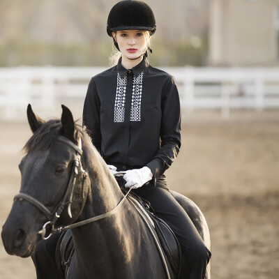 美国TSOMIE.Z高级定制2015早春风琴褶立领黑色棉女士礼服长袖衬衫