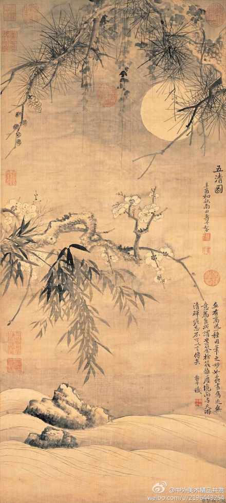 【國(guó)畫(huà)1532】清 惲壽平《五清圖》—— 紙本設(shè)色，清代惲壽平國(guó)畫(huà)作品，現(xiàn)藏臺(tái)北故宮博物院。