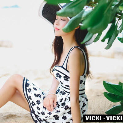 VICKI2015保守连体裙式泳衣 收腰显瘦聚拢遮小肚女士温泉泳装