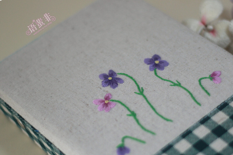 【语蜚非手工】棉麻刺绣紫罗兰手帐/笔记本/六孔活页本A5