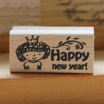 新年印章 Happy New Year DIY 贺卡 橡皮图章 可爱春姑娘