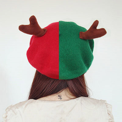 【两个包邮】2014秋冬日本森林系羊毛呢圣诞风鹿角画家帽 2色