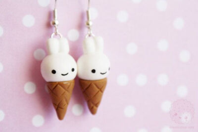 Bunny Icecream Earrings Cute Polymer clay