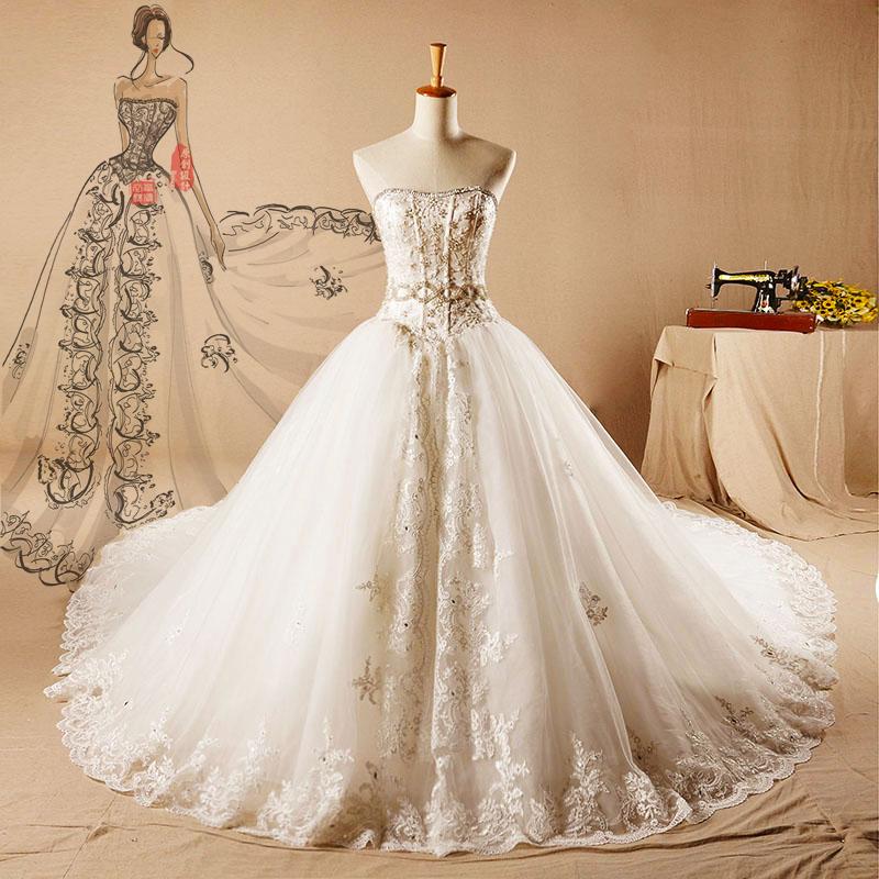 行走巴洛克风奢华抹胸钻超豪华大拖尾婚纱礼服高级定制