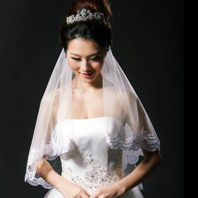 蔡美月国际婚纱礼服 婚纱配件 头纱 刺绣花头纱 优雅头纱