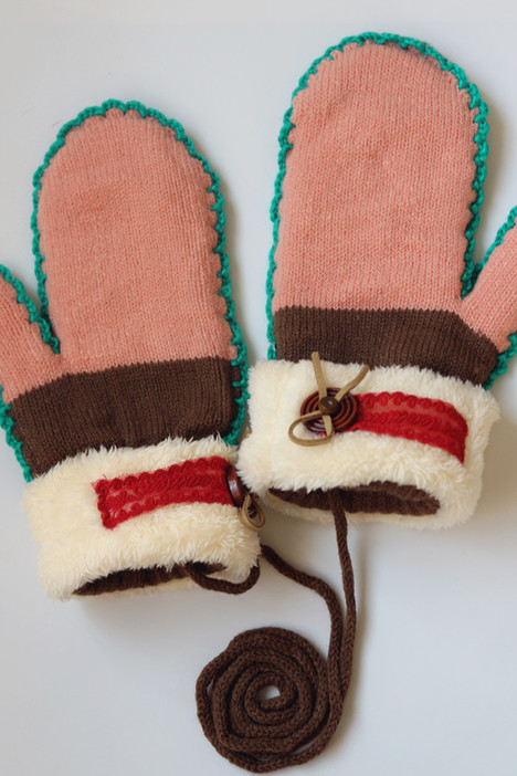 针织,韩版,冬季,毛线,女士,新款,可爱手套,连指全指手套,拼色保暖手套