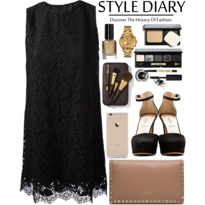 A fashion look from December 2014 featuring floral cocktail dress, black round toe pumps and beige purse. Browse and shop related looks.