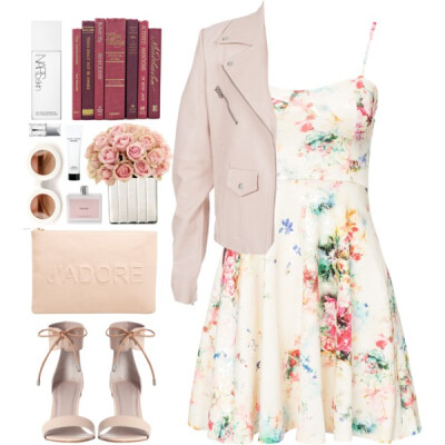 A fashion look from December 2014 featuring white mini dress, pink jacket and tie shoes. Browse and shop related looks.