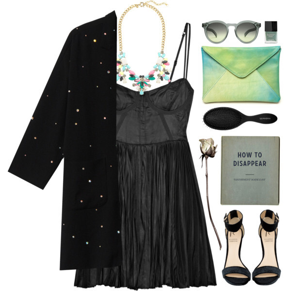 A fashion look from February 2014 featuring pleated dress, star blazers and black stilettos. Browse and shop related looks.
