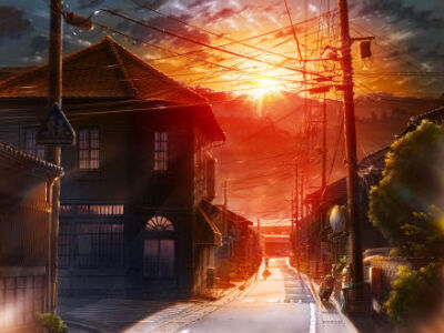 一组非常漂亮的二次元乡间风景壁纸，无水印分享。