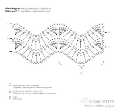 #钩针 围巾 图解# 横竖不一样的花样排列方式演绎出不同的趣味，简单大方，整件都是由辫子针，短针和长长针组合的图解，新手也很容易上手哦!