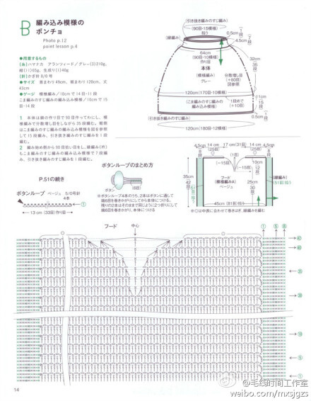 #钩针 斗篷 图解# 钩针的阿伦花样搭配上北欧风的插画，清新别致