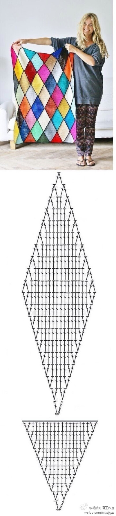 #毛线时间 钩针 毯子 图解##一格一格的彩色的格子 就像女孩子变换多彩的新品