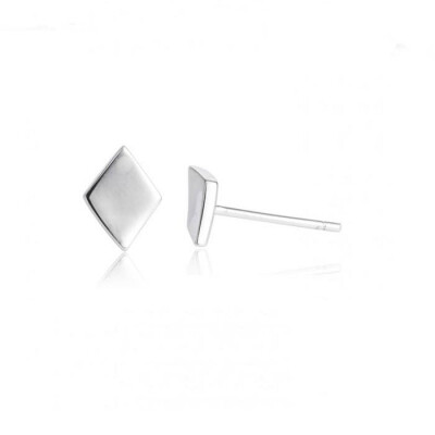 2014诺亚丝S925纯银菱形凹耳钉女士简约光面正方形型耳环素银耳挂
