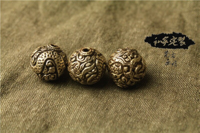 西藏尼泊尔手工 925银纯银雕花盘龙珠 金刚凤眼菩提霸气顶珠腰珠