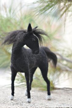 Needle Felted Wool Black horse Waldorf by darialvovsky