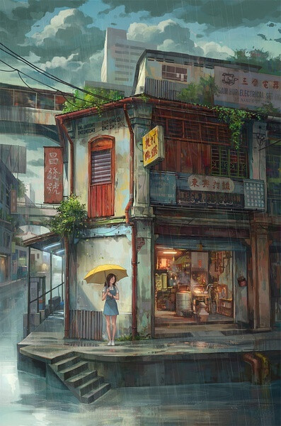 拥挤繁华的小镇，明亮鲜活的世界，马来西亚插画师Chong FeiGiap 作品