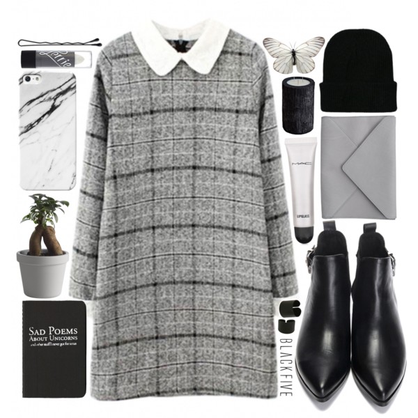 A fashion look from December 2014 featuring long sleeve peter pan collar dress, pointed toe ankle boots and real leather purses. Browse and shop related looks.