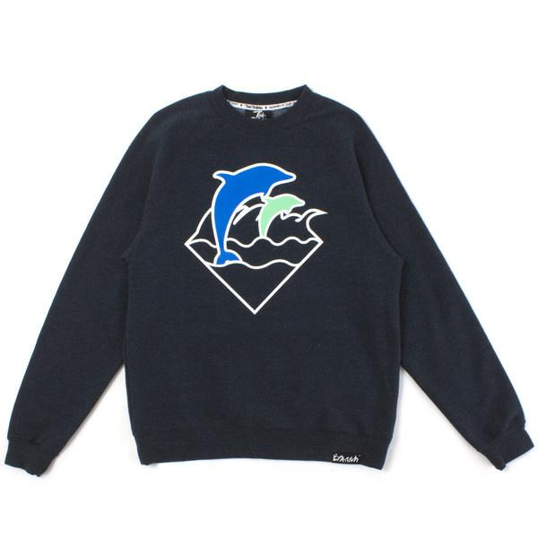 Pink Dolphin WAVES CREWNECK IN BLACK 经典海豚logo 厚长袖 蓝