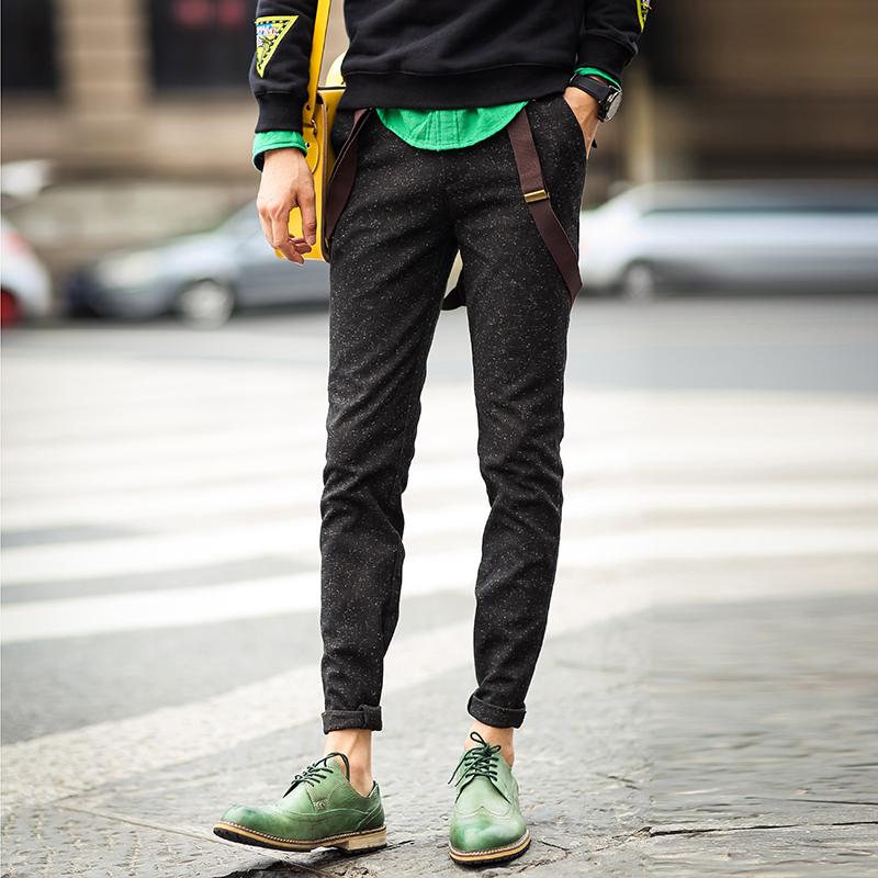 日系雪花点点窄脚长裤子 森系复古潮牌休闲裤 英伦风修身小脚裤秋