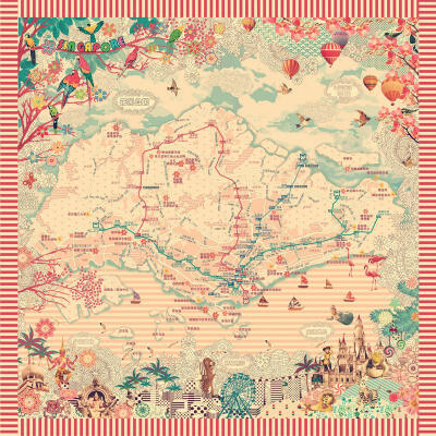 新马泰 旅游纪念新加坡地图方巾丝巾 原创设计 留学 旅游