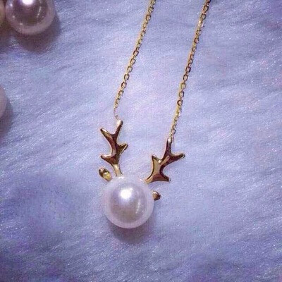 首选圣诞礼物！一鹿有你 S925纯银项链吊坠饰品 小麋鹿 天然珍珠