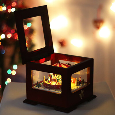 圣诞音乐盒发光旋转木马音乐盒八音盒木质闺蜜创意生日礼物送女生