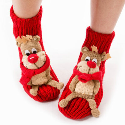 圣诞厚袜子女士正品动物地板袜 防滑保暖卡通礼品创意可爱毛线袜