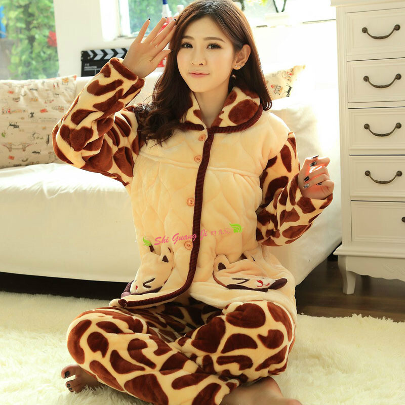 冬季新款日韩加厚法兰绒夹棉舒适保暖居家服