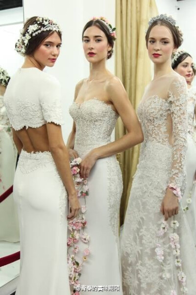 会发光的新娘头饰。reem acra f/w 2015 bridal collection