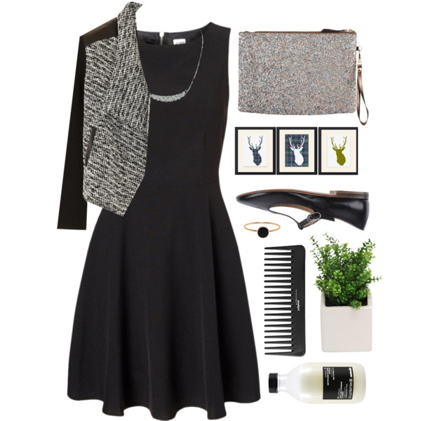 A fashion look from December 2014 featuring short cocktail dresses, tweed jacket and dark brown flats. Browse and shop related looks.