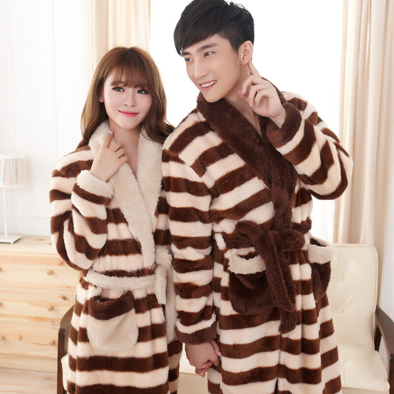 冬季法兰绒加厚居家浴袍情侣睡袍