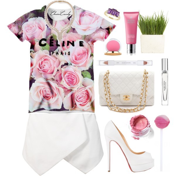 A fashion look from December 2014 featuring t shirts, white skirt and nude shoes. Browse and shop related looks.