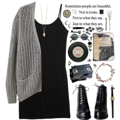 A fashion look from December 2014 featuring black camisole, black top and lace up boots. Browse and shop related looks.