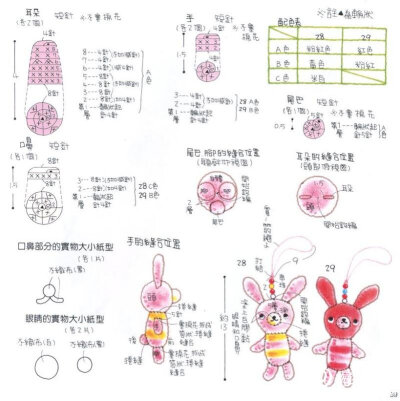 可爱的小兔子玩偶挂件编织图解