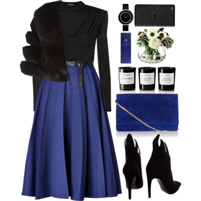 A fashion look from December 2014 featuring crop shirts, black velvet cape and midi skirt. Browse and shop related looks.