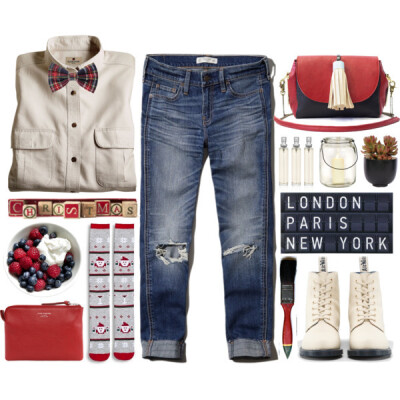 A fashion look from December 2014 featuring ripped jeans, holiday socks and Dr. Martens. Browse and shop related looks.