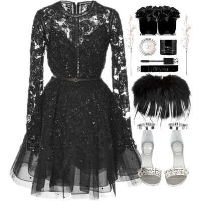 A fashion look from December 2014 featuring long sleeve cocktail dresses, high heels stilettos and chain strap purse. Browse and shop related looks.