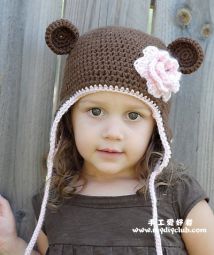 儿童钩针帽子Monkey Earflap Hat