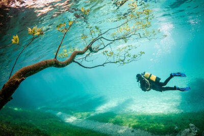 （绿湖中的潜水者）Diver in Green Lake, Austria by Marc Henauer f