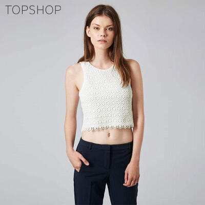 TOPSHOP满200减100镂空钩花无袖短款打底小背心吊带女04K02GCRM