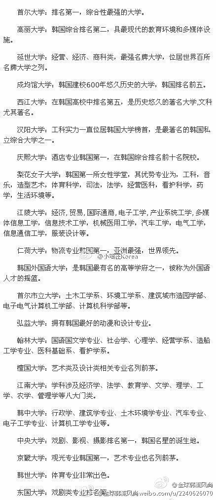 想去韩国留学的可以参考一下，选一个适合自己的专业可是很重要的事儿。cr：小培在korea