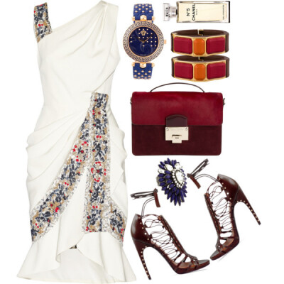 A fashion look from December 2014 featuring white dress, brown sandals and crossbody handbags. Browse and shop related looks.
