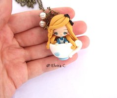 Alice in cup polymer clay necklace by elvira-creations