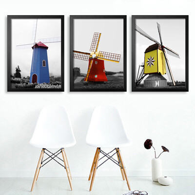 Holland windmill 荷兰彩色风车装饰画客厅卧室有框画书房挂画